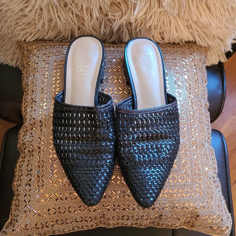 Franco Sarto leather Woven Slip-on Mules